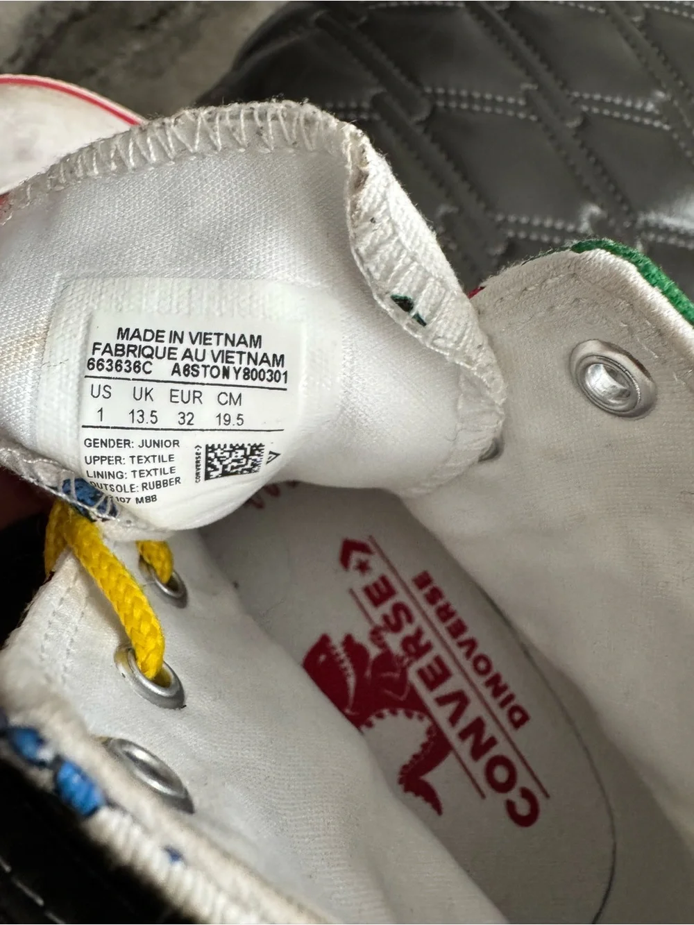 Converse Kids' White Dinosaur Print High-Top Sneakers with Yellow Laces